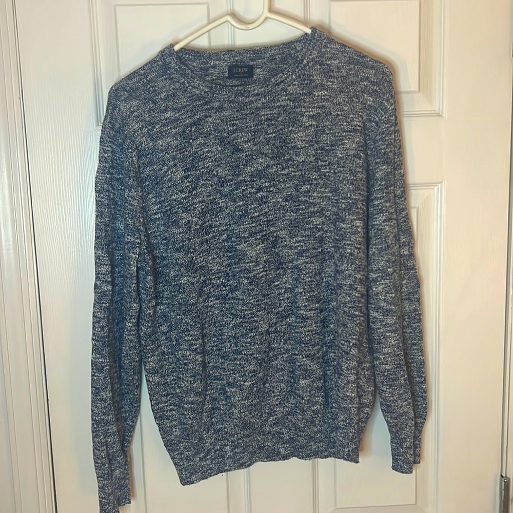 J crew 100 percent cotton crewneck sweater size medium color blue/white